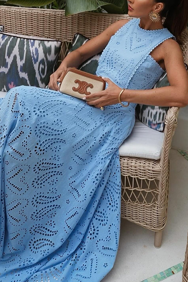 Jupe longue taille haute élastique en dentelle brodée Paris Dreaming avec poches