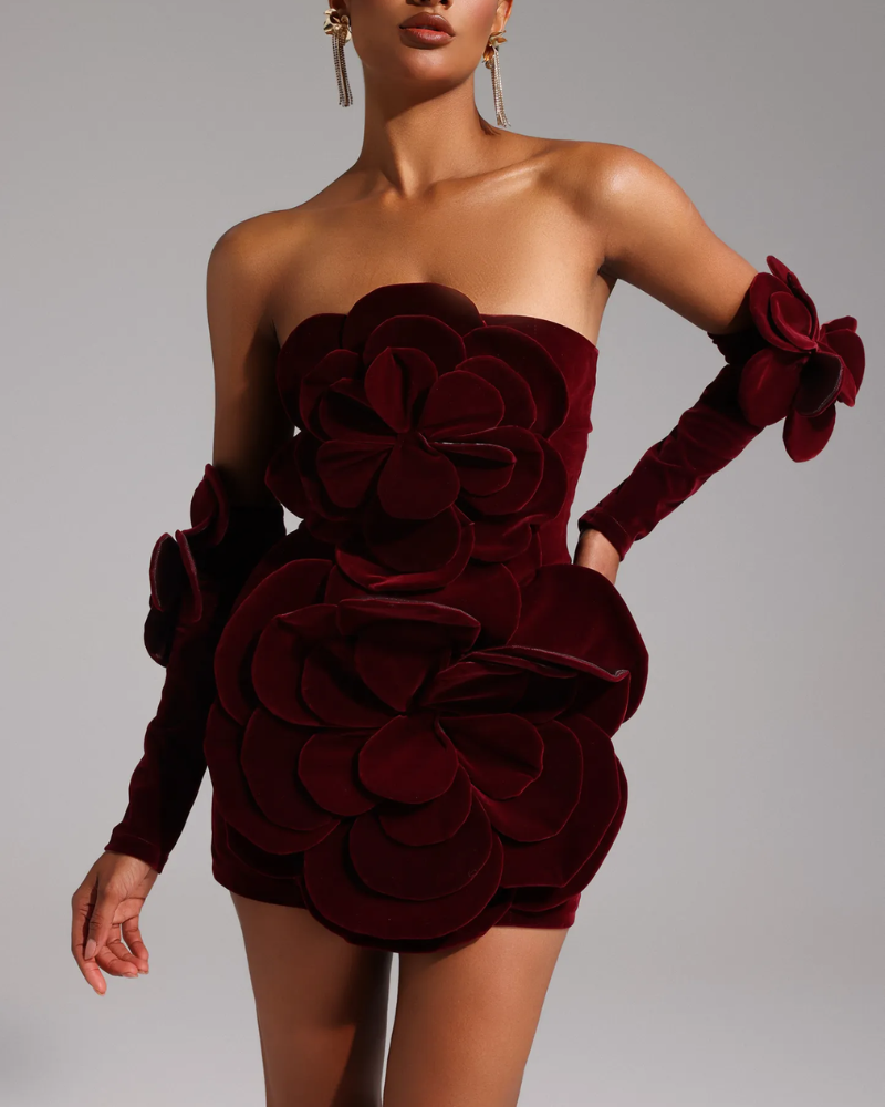 VALENCIÈ | 3D VELVET FLORAL DRESS