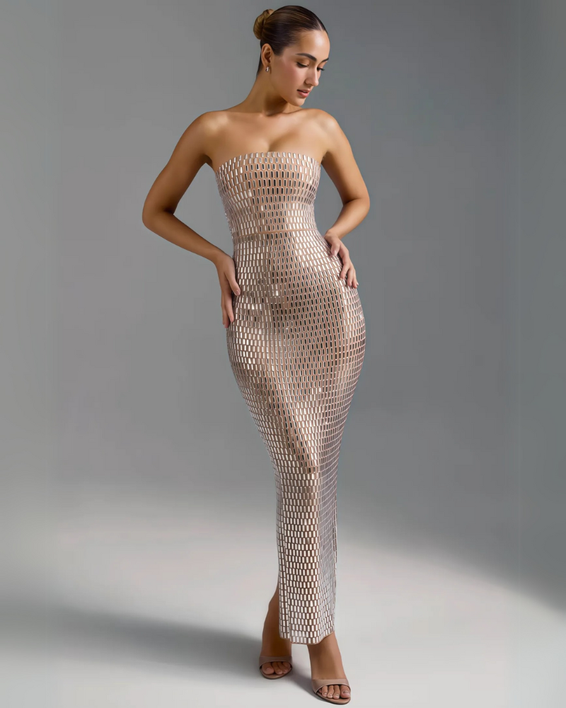 LYRIX NOIR | RHINESTONE GRID DRESS