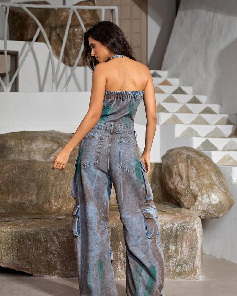 EDENNE | STRAPLESS POCKET GREENISH DENIM