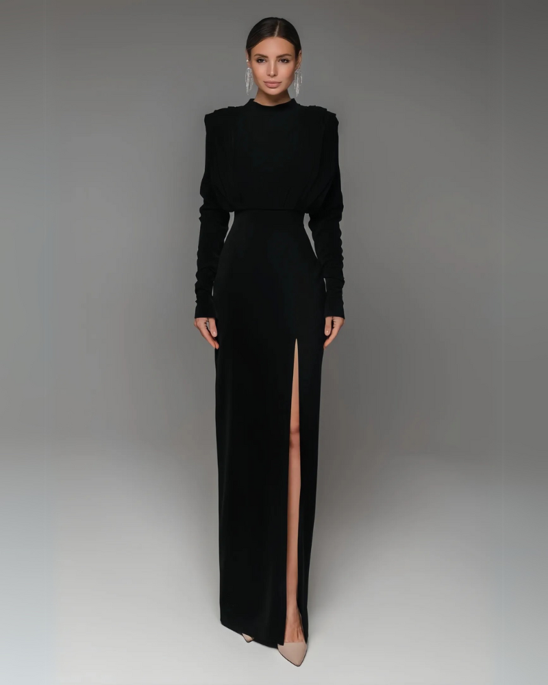 NOIRAVA | HIGH NECK SLIT DRESS