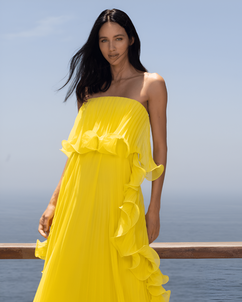 SOLENA | STRAPLESS CASCADE DRESS