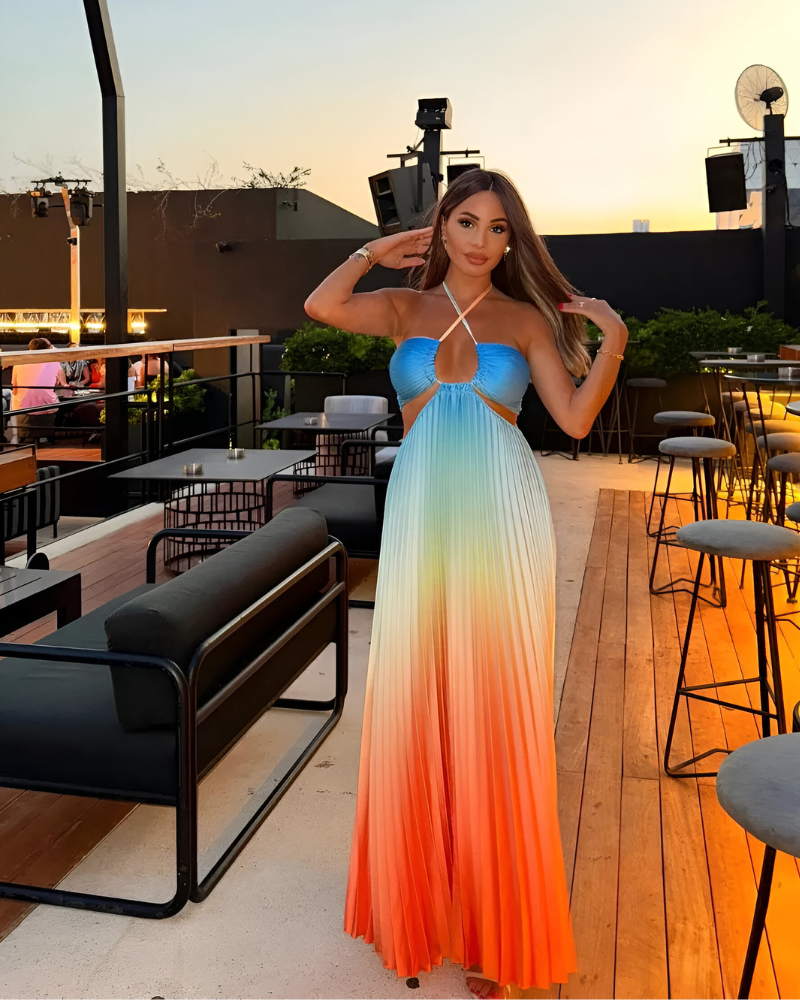 ALISSANDRA | SUNSET-PLEATED HALTER DRESS