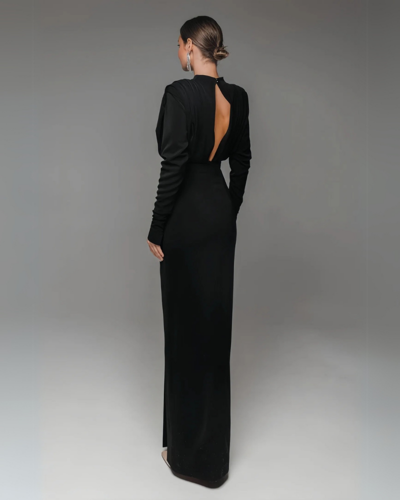 NOIRAVA | HIGH NECK SLIT DRESS