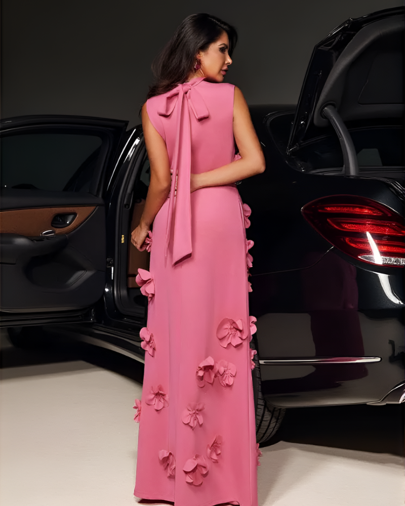 VIVARA LUNE | 3D FLORAL HIGH-NECK DRESS