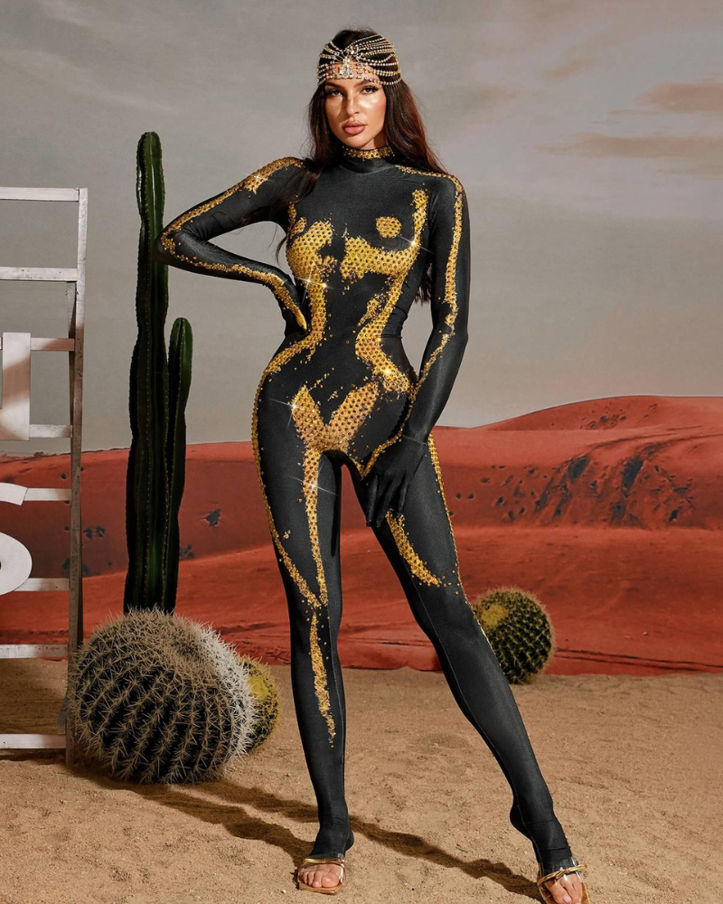 RADEYA | BODY-ILLUSION GOLD JUMPSUIT