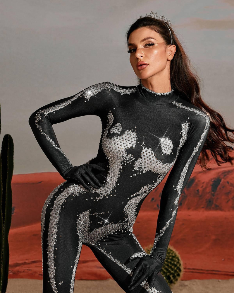 RADEYA | BODY-ILLUSION GREY JUMPSUIT