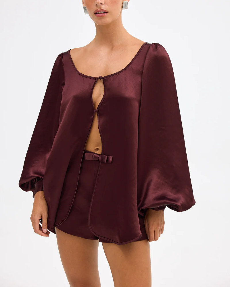 SOLENE | DRAPED BALLOON-SLEEVE BLOUSE