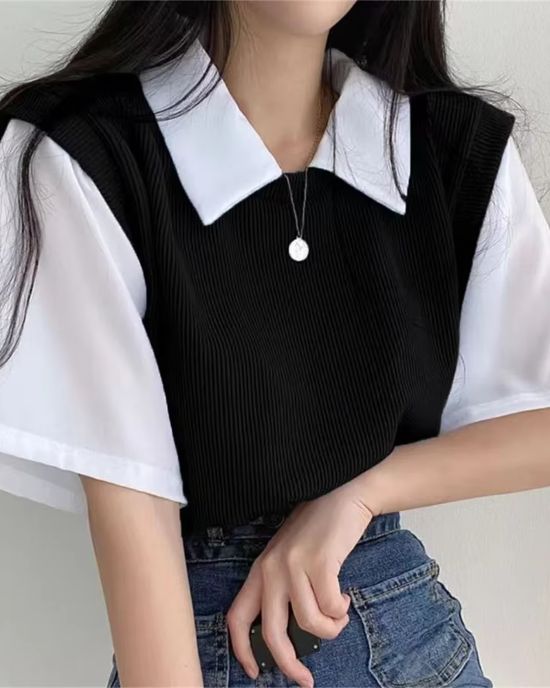 VIVELYN | COLLAR SHIRT & SWEATER SET