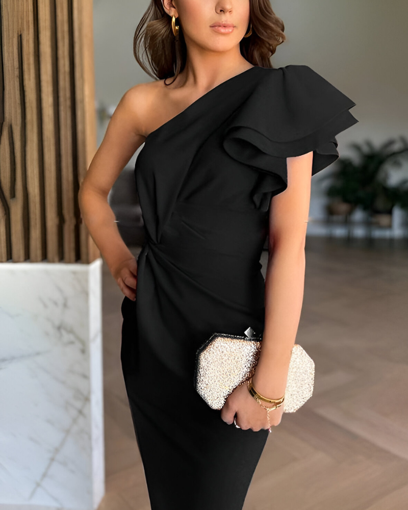 NOVA MIRELLE | ASYMMETRIC RUCHED DRESS