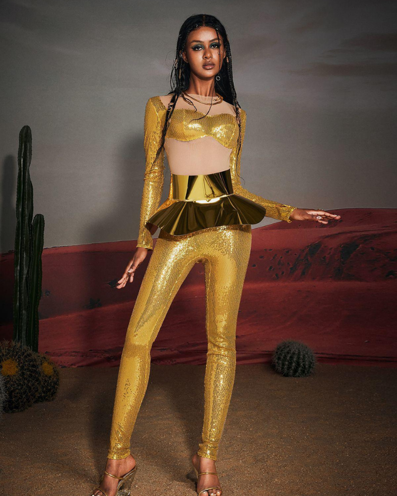 VIRELLE | COMBINAISON À SEQUINS PÈPLUM DORÉE