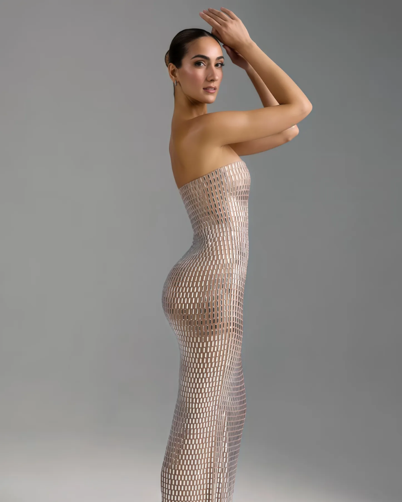 LYRIX NOIR | RHINESTONE GRID DRESS