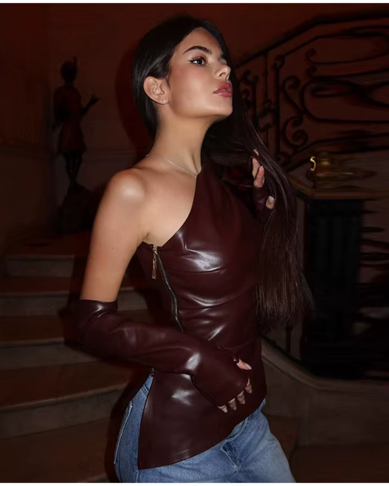 CARMINE | ENSEMBLE HAUT ET GANTS À UNE ÉPAULE