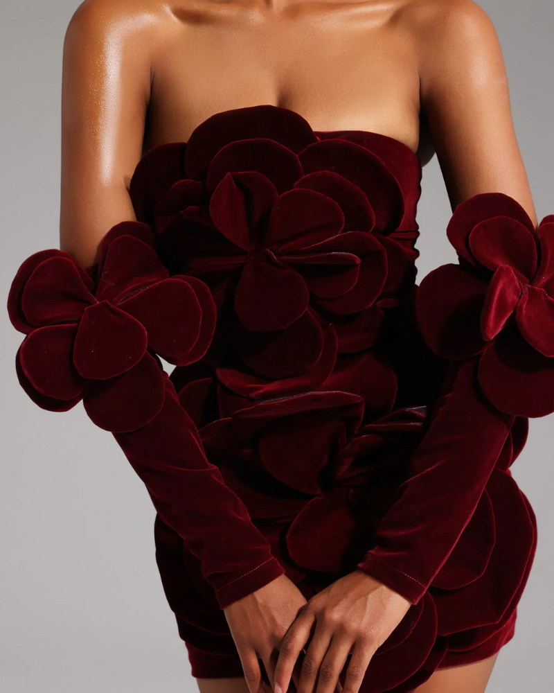 VALENCIÈ | 3D VELVET FLORAL DRESS