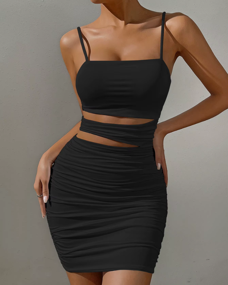 NOIR LUNE | SIDE-RUCHED CUTOUT DRESS