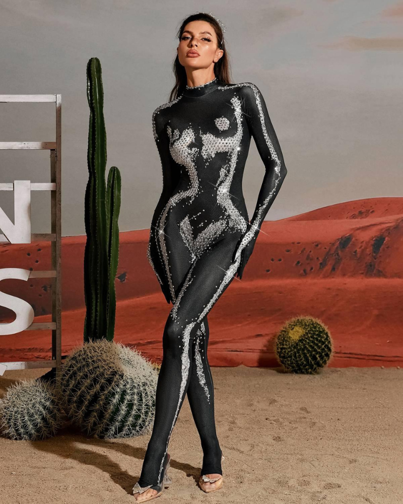 RADEYA | BODY-ILLUSION GREY JUMPSUIT