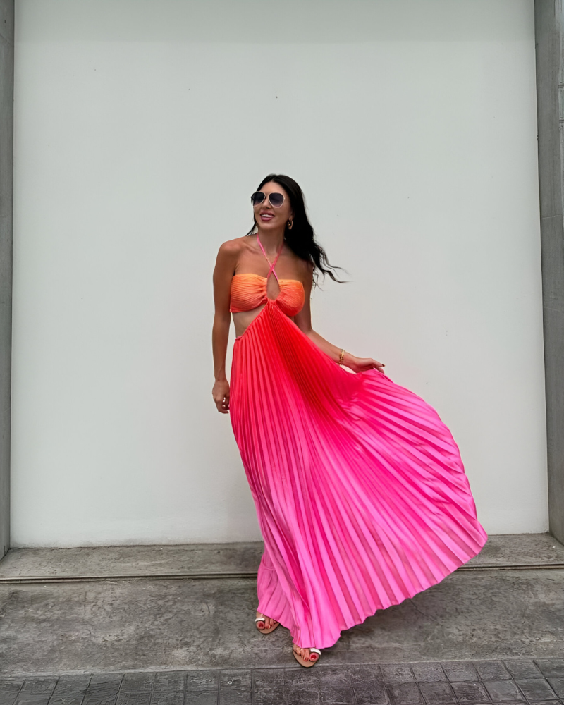 ALISSANDRA | SUNSET-PLEATED HALTER DRESS