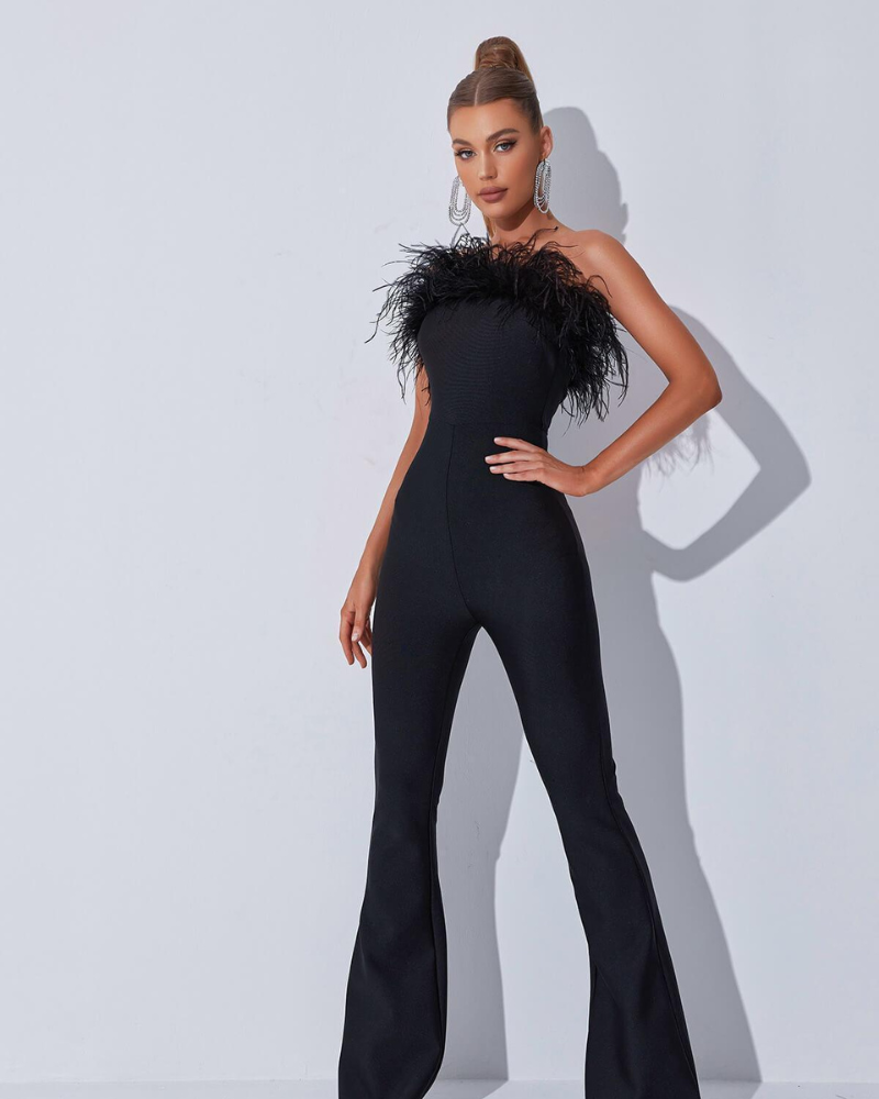 VERLÈNE | FEATHER FLARE JUMPSUIT