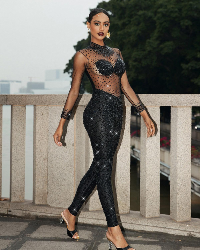 MIREY | MESH & CRYSTAL JUMPSUIT