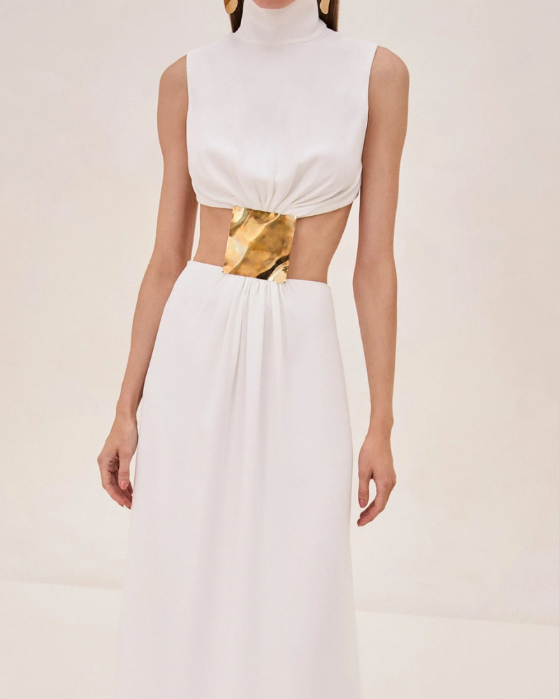 VIVELEI | METALLIC WAIST PANEL DRESS