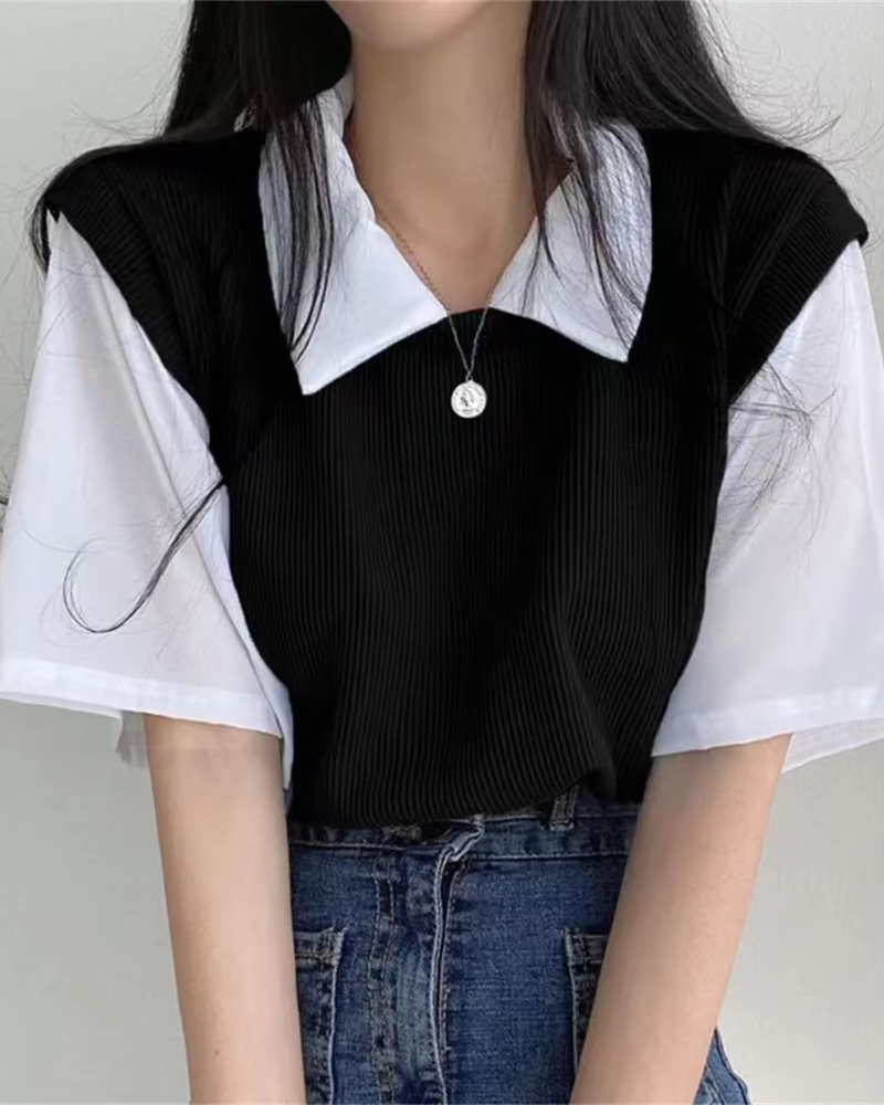 VIVELYN | COLLAR SHIRT & SWEATER SET
