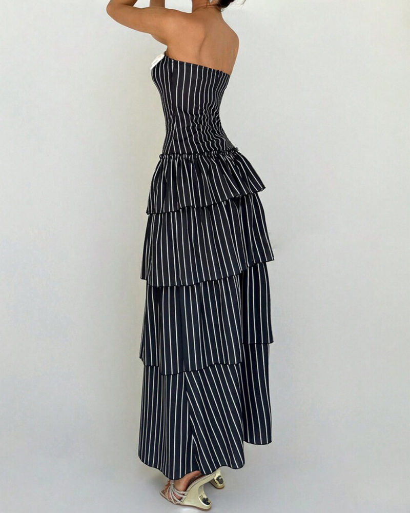 SERENAIRE | ROBE FENDUE À VOLANTS EN CASCADE À RAYURES