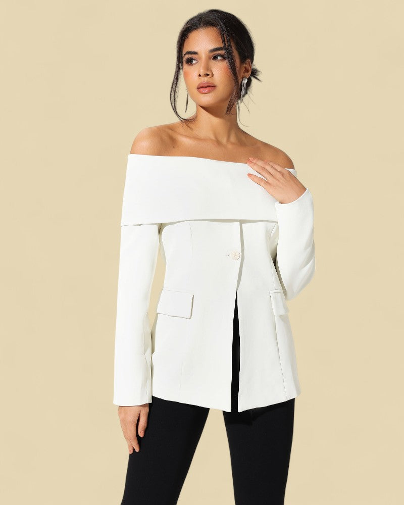 LEONORÉ | FOLDED OFF-SHOULDER BLAZER