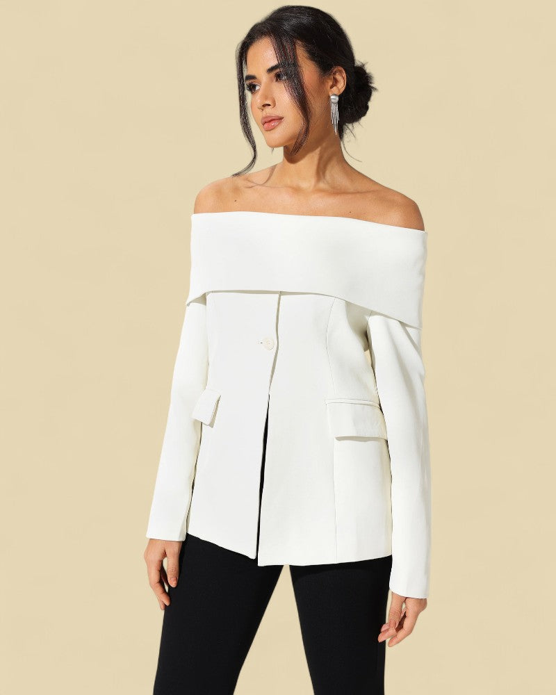LEONORÉ | FOLDED OFF-SHOULDER BLAZER