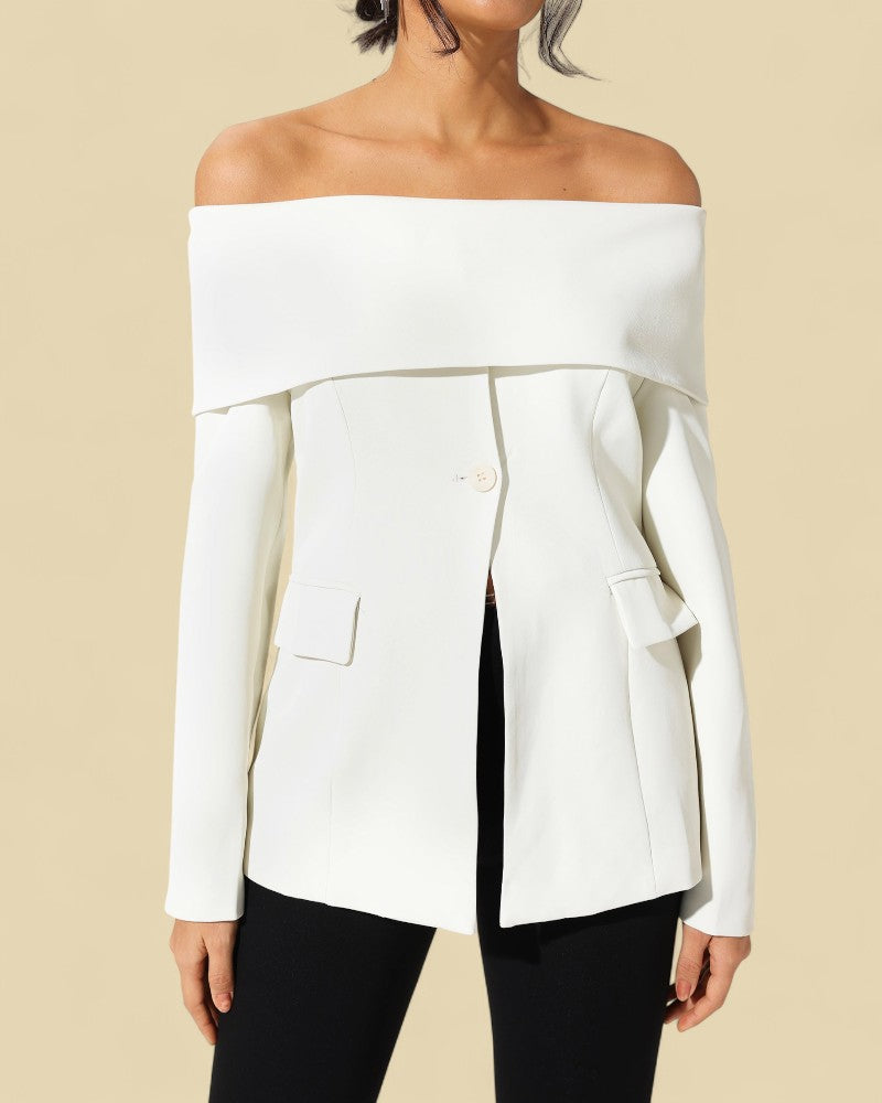 LEONORÉ | FOLDED OFF-SHOULDER BLAZER
