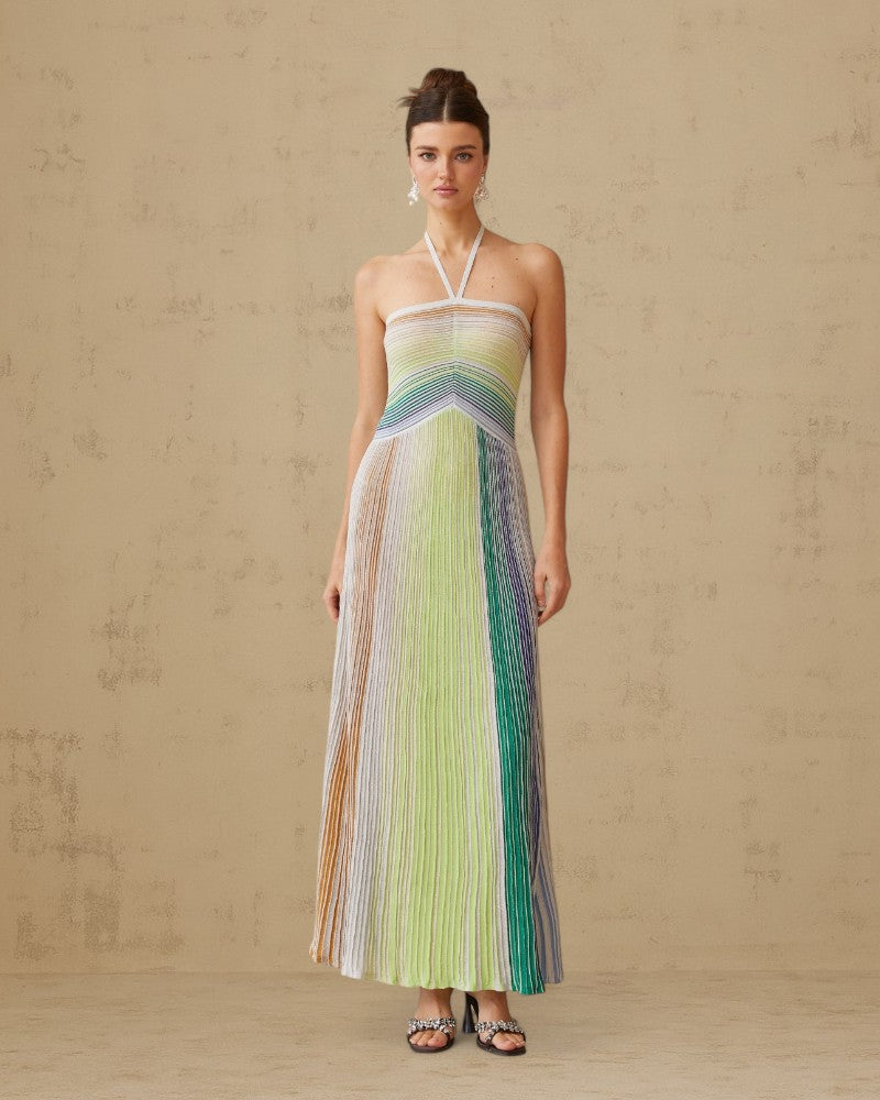 ALIVERA | METALLIC KNIT HALTER DRESS