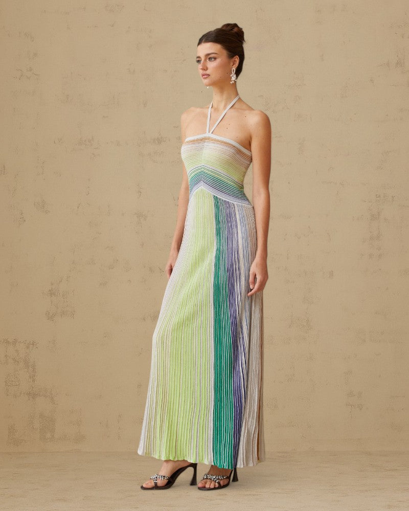 ALIVERA | METALLIC KNIT HALTER DRESS