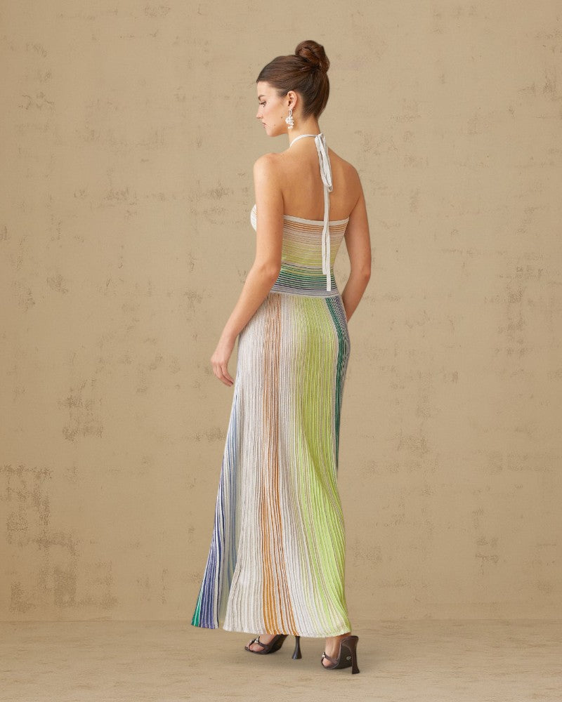 ALIVERA | METALLIC KNIT HALTER DRESS