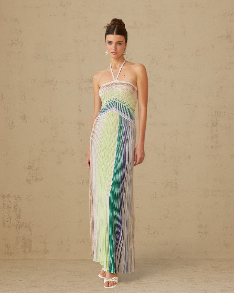 ALIVERA | METALLIC KNIT HALTER DRESS