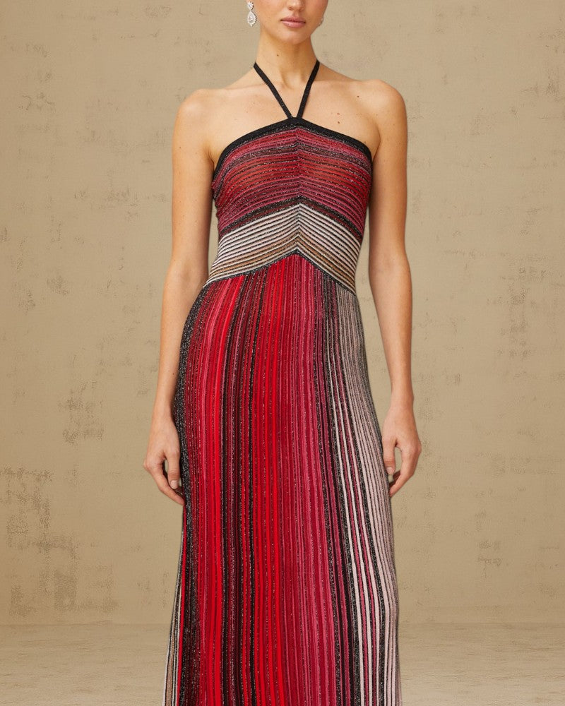 ALIVERA | METALLIC KNIT HALTER DRESS