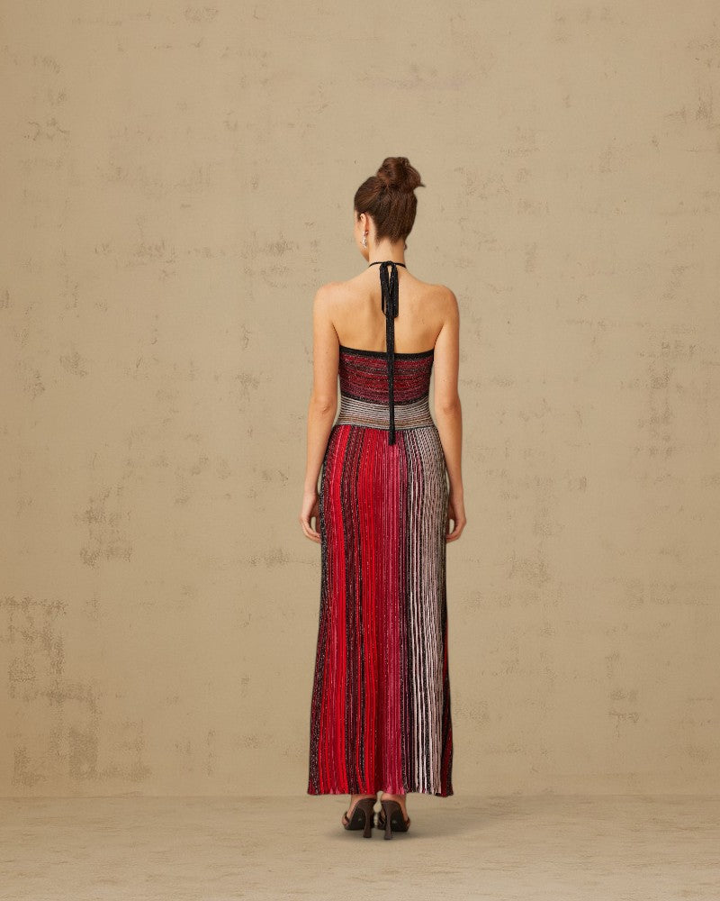 ALIVERA | METALLIC KNIT HALTER DRESS