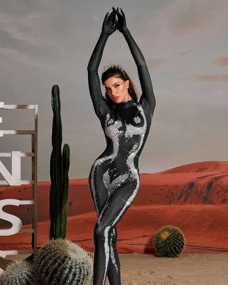 RADEYA | BODY-ILLUSION GREY JUMPSUIT