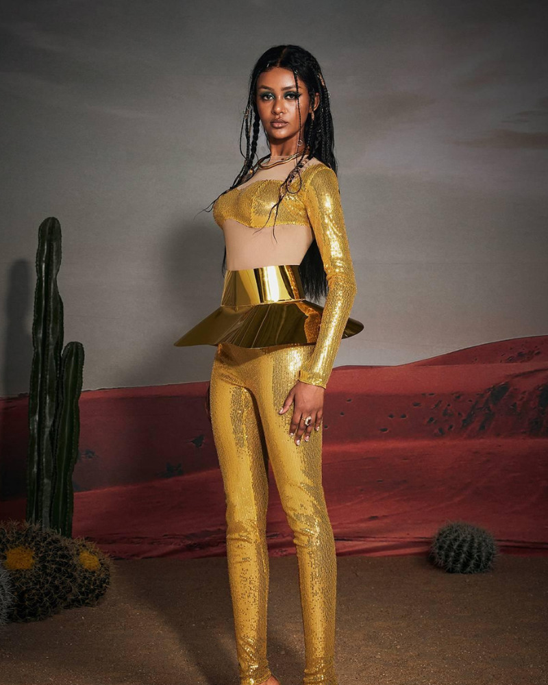 VIRELLE | COMBINAISON À SEQUINS PÈPLUM DORÉE