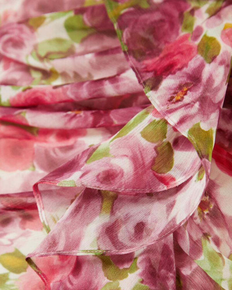 LYRIA ROSÉ | FLORAL RUCHED BUSTIER DRESS