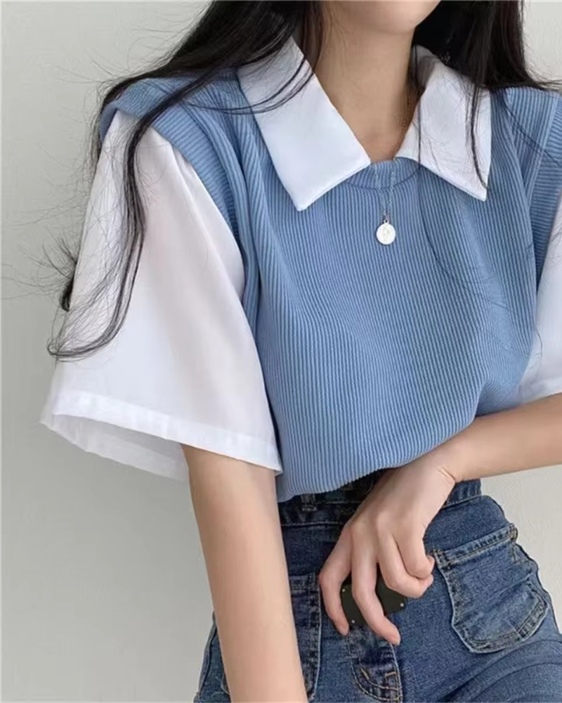 VIVELYN | COLLAR SHIRT & SWEATER SET