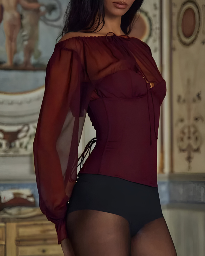 VÉRONIQUE | SHEER SLEEVE BUSTIER BLOUSE