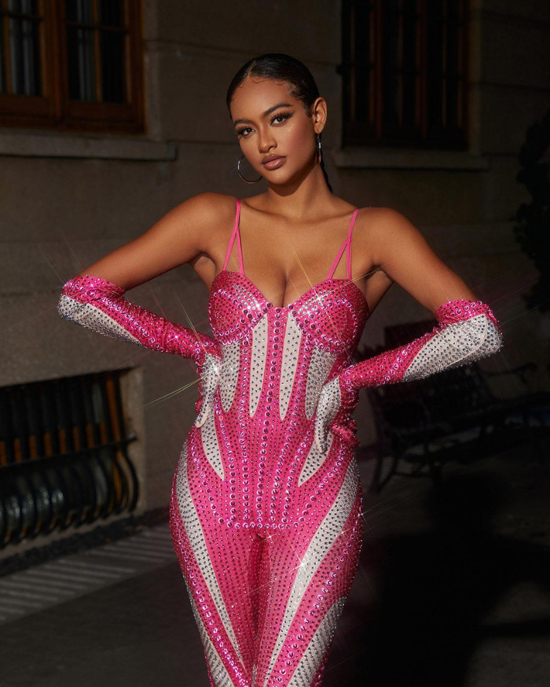 VALEIRA | PINK DIAMANTE CURVEY JUMPSUIT