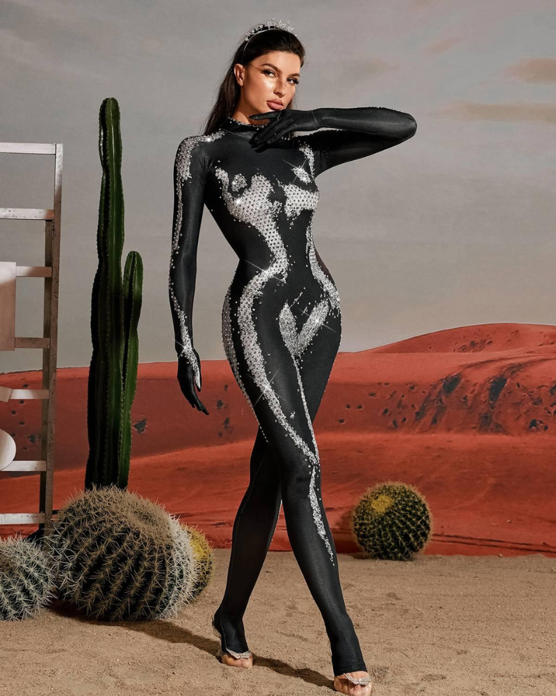 RADEYA | BODY-ILLUSION GREY JUMPSUIT