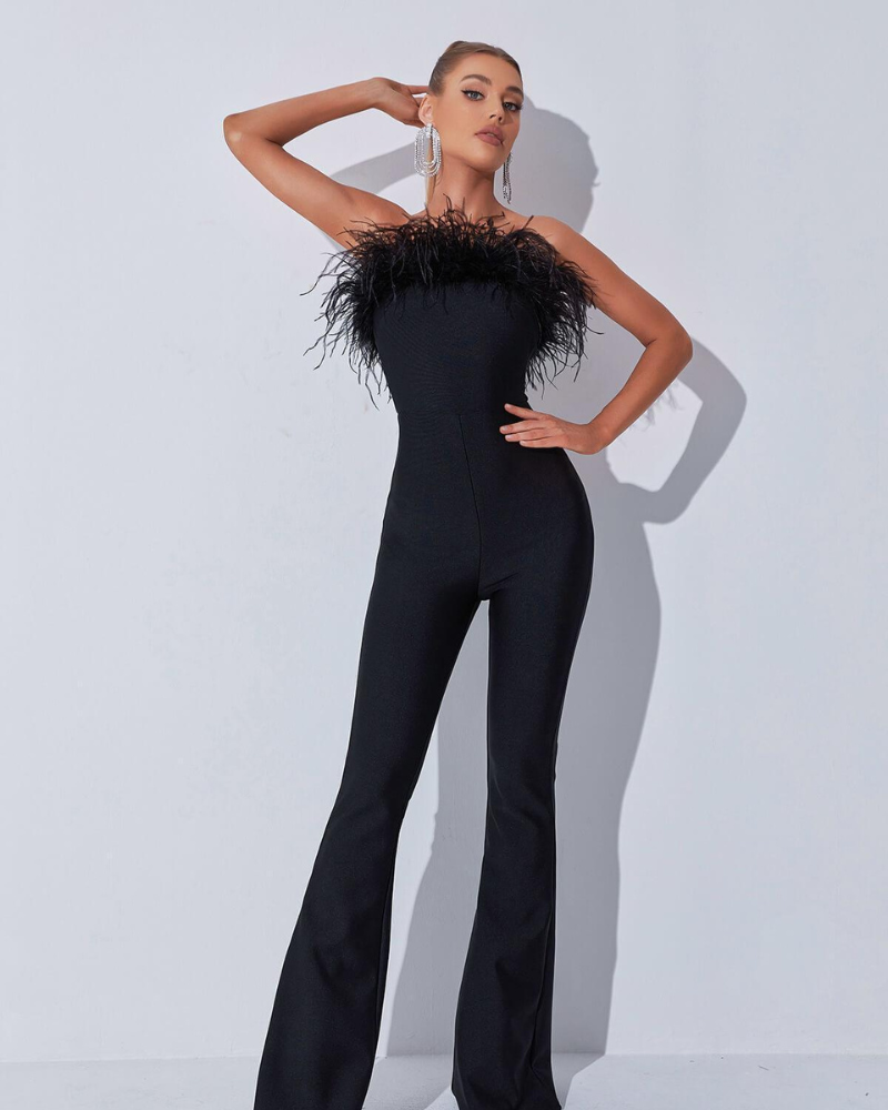 VERLÈNE | FEATHER FLARE JUMPSUIT