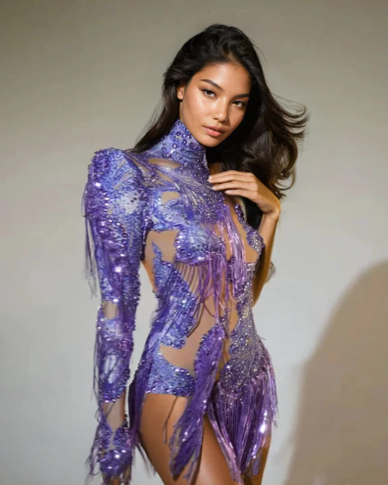 AZURÉA | BODY À FRANGES EN STRASS