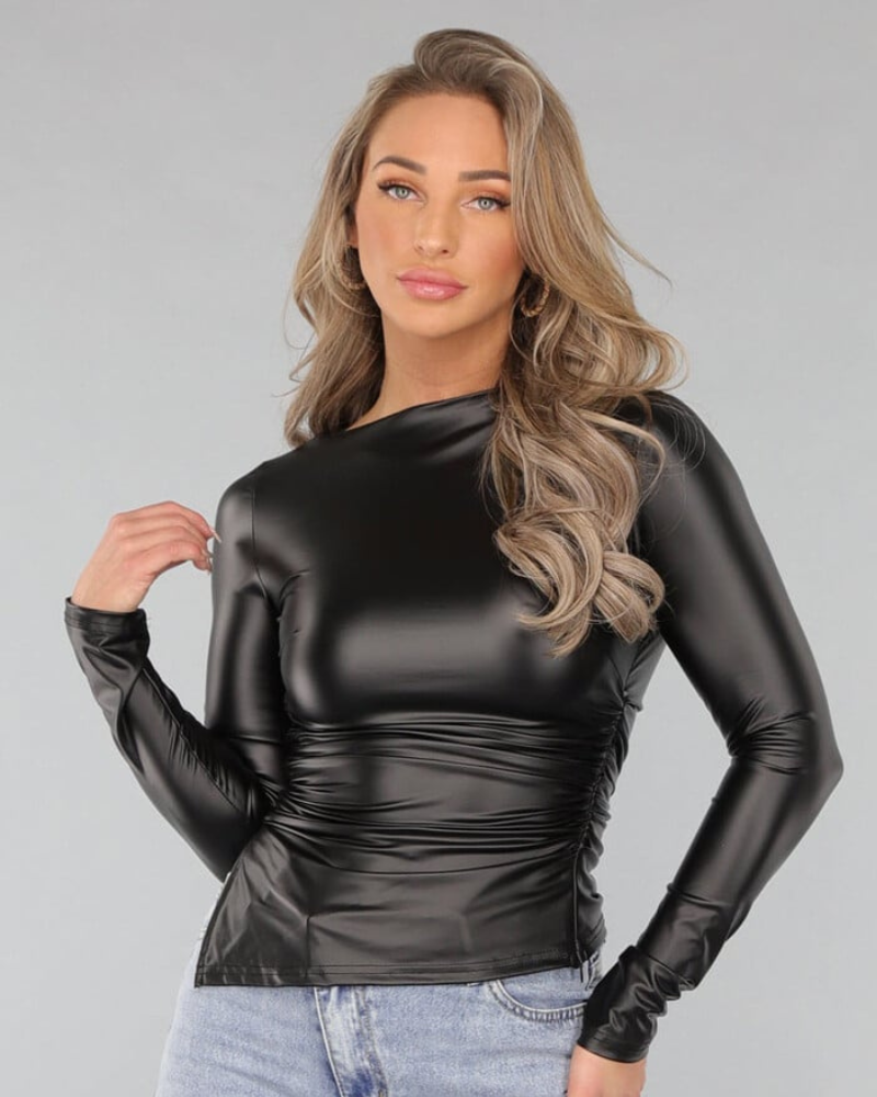 NOIRLINE | HAUT FRONCÉ EN CUIR VÉGAN