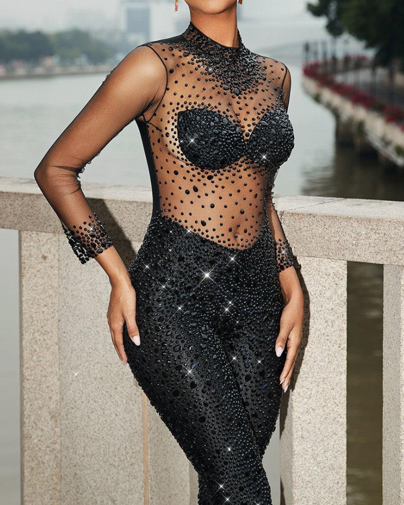 MIREY | MESH & CRYSTAL JUMPSUIT