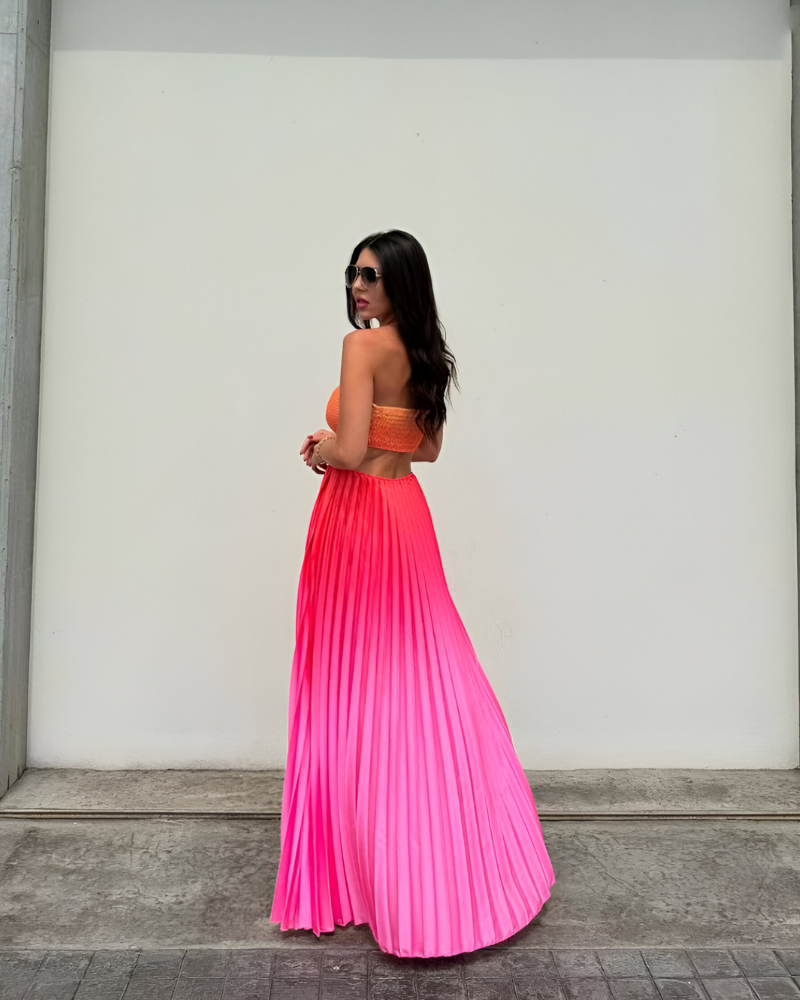 ALISSANDRA | SUNSET-PLEATED HALTER DRESS
