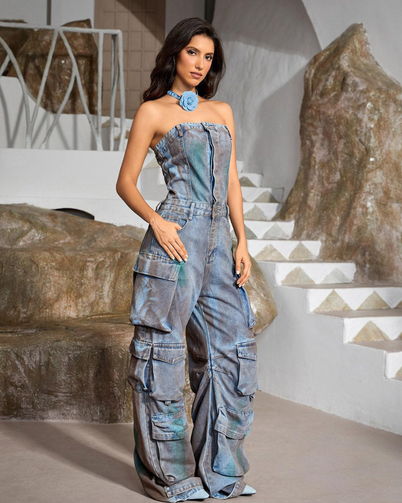EDENNE | STRAPLESS POCKET GREENISH DENIM