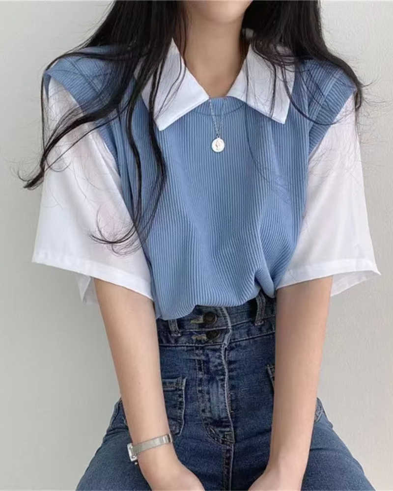 VIVELYN | COLLAR SHIRT & SWEATER SET