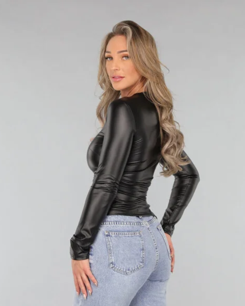 NOIRLINE | HAUT FRONCÉ EN CUIR VÉGAN